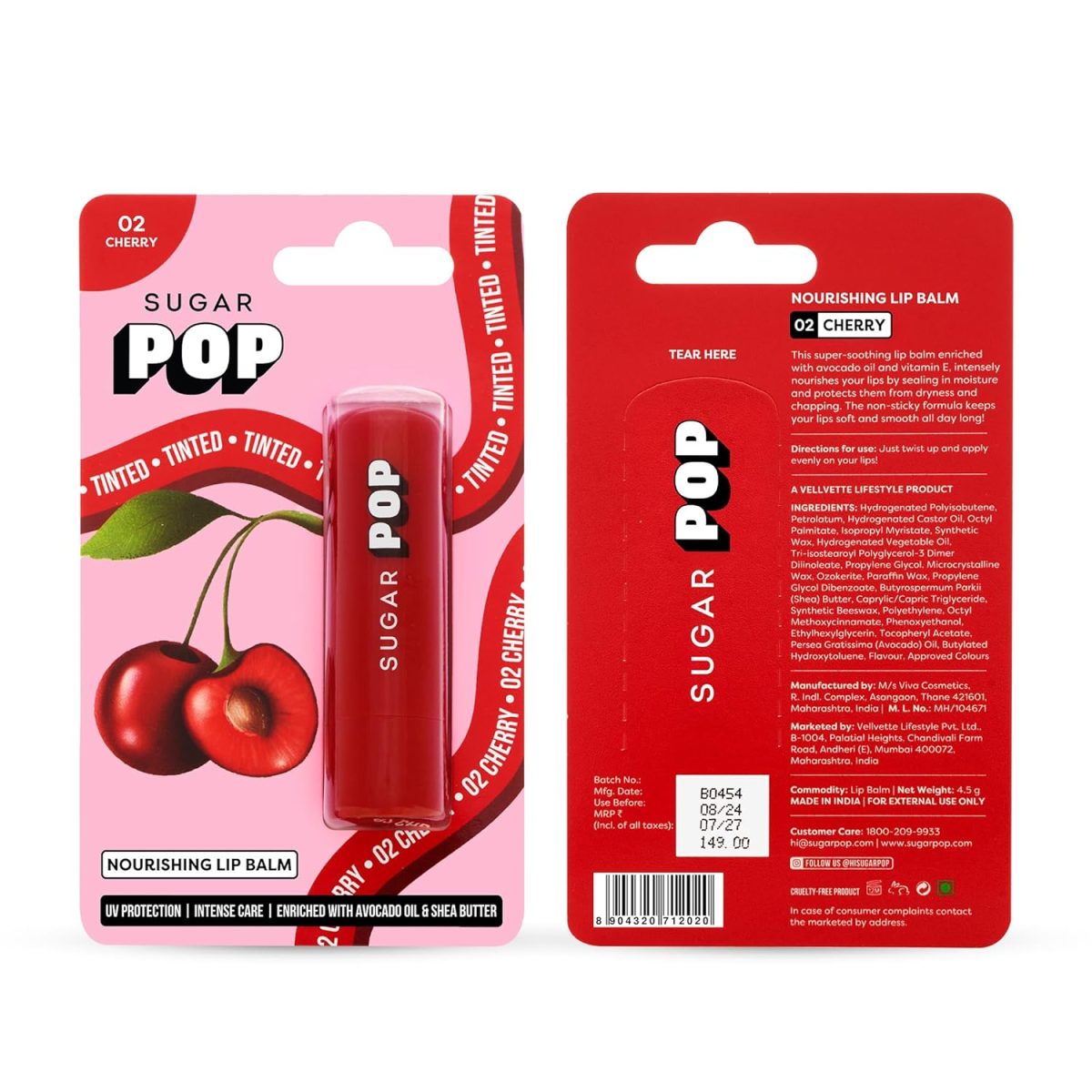 SUGAR POP Nourishing Lip Balm | Castor Oil, Shea Butter & Avocado Oil | Hydrating | 4.5gm- 02 Cherry - Image 9
