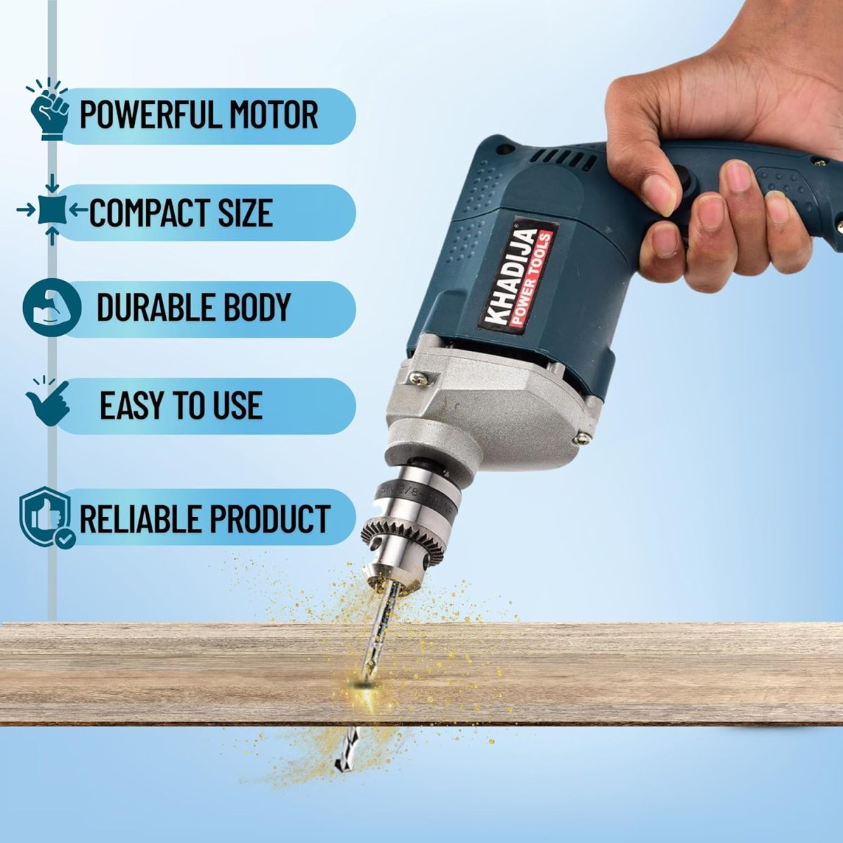 KHADIJA Drill Machine 10mm With Free 13Pcs HSS Drill Bits & 1Pc Masonary Bit Combo 6 Months Warranty (Blue) - Image 5