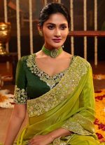 TRENDMALLS Women's Jacquard Silk Embroidery work Saree with Unstitched Blouse Piece (K1064-Green) - Image 8