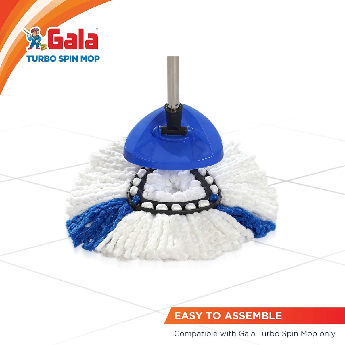Gala Turbo Spin Mop Triangular Refill, White and Blue, Normal, (Model: 168987) - Image 7