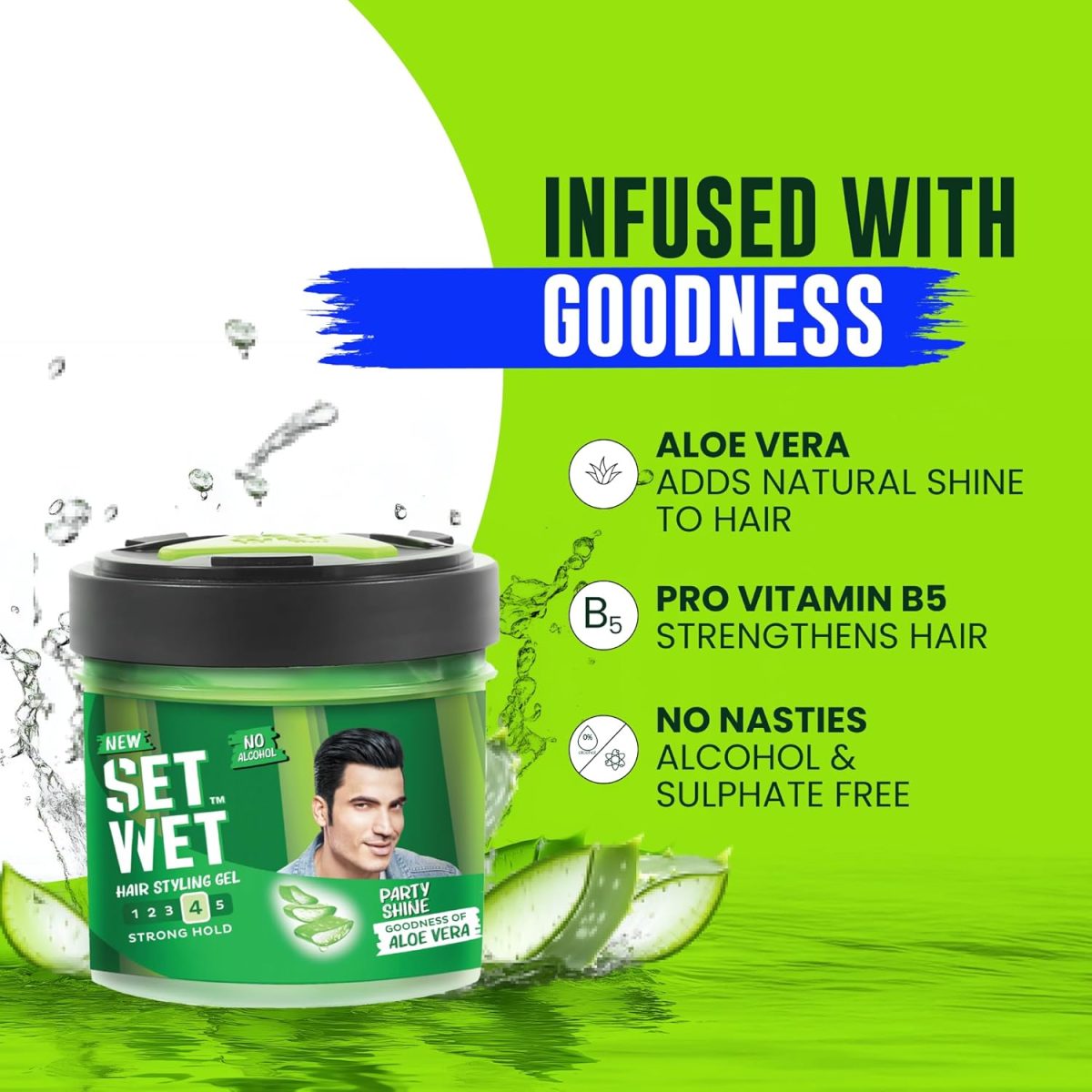 Set Wet Styling Hair Gel for Men - Party Shine, 250gm | Strong Hold, High Shine |For Short to Medium Hair| No Alcohol, No Sulphate - Image 4