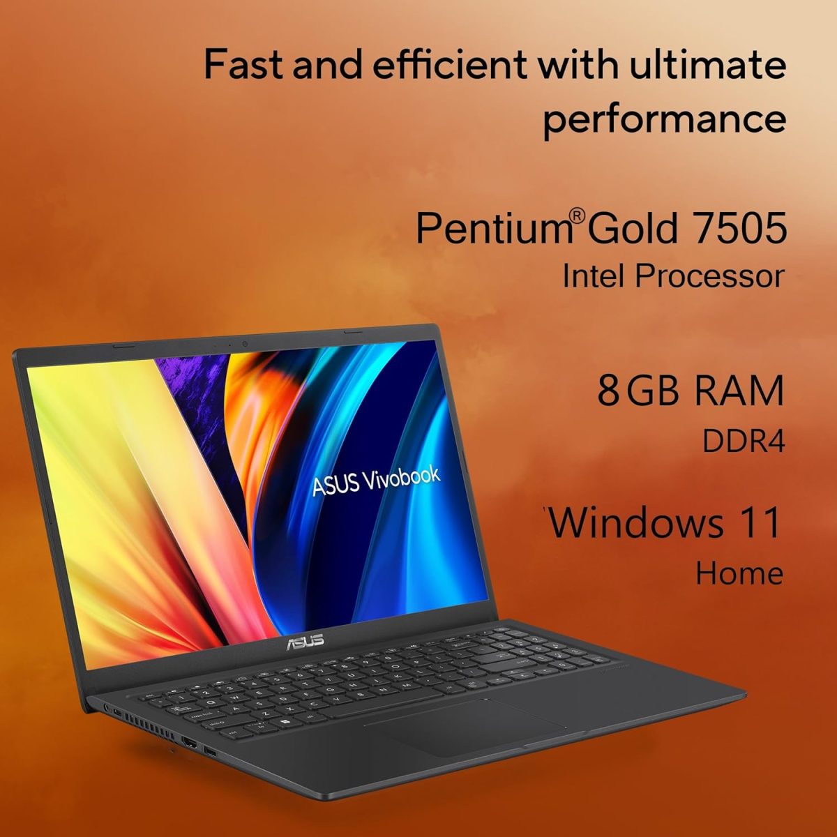 ASUS Vivobook 15, 15.6-inch (39.62 cm) FHD, Intel Pentium Gold 7505, Thin and Light Laptop, (8GB RAM/256GB SSD/Intergrated Graphics/Windows 11 Home/Indie Black/1.8 Kg), X1500EA-EJ111WS - Image 4