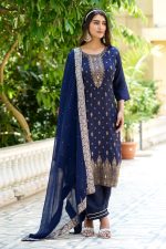 VredeVogel Women's Viscose Rayon Silk Kurta with Pant and Chiffon Dupatta Set - Image 3