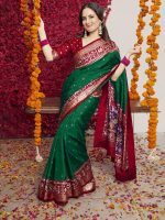 AKHILAM Women's Silk Blend Woven Design Saree With Blouse Piece - Image 9