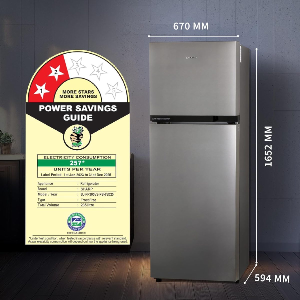 SHARP 265 L Frost Free Double Door 2 Star Refrigerator |Japan 7 Shield Protection|Hi-Tech Inverter | (Silver Hairline, SJ-FF305V2-PSH) - Image 6