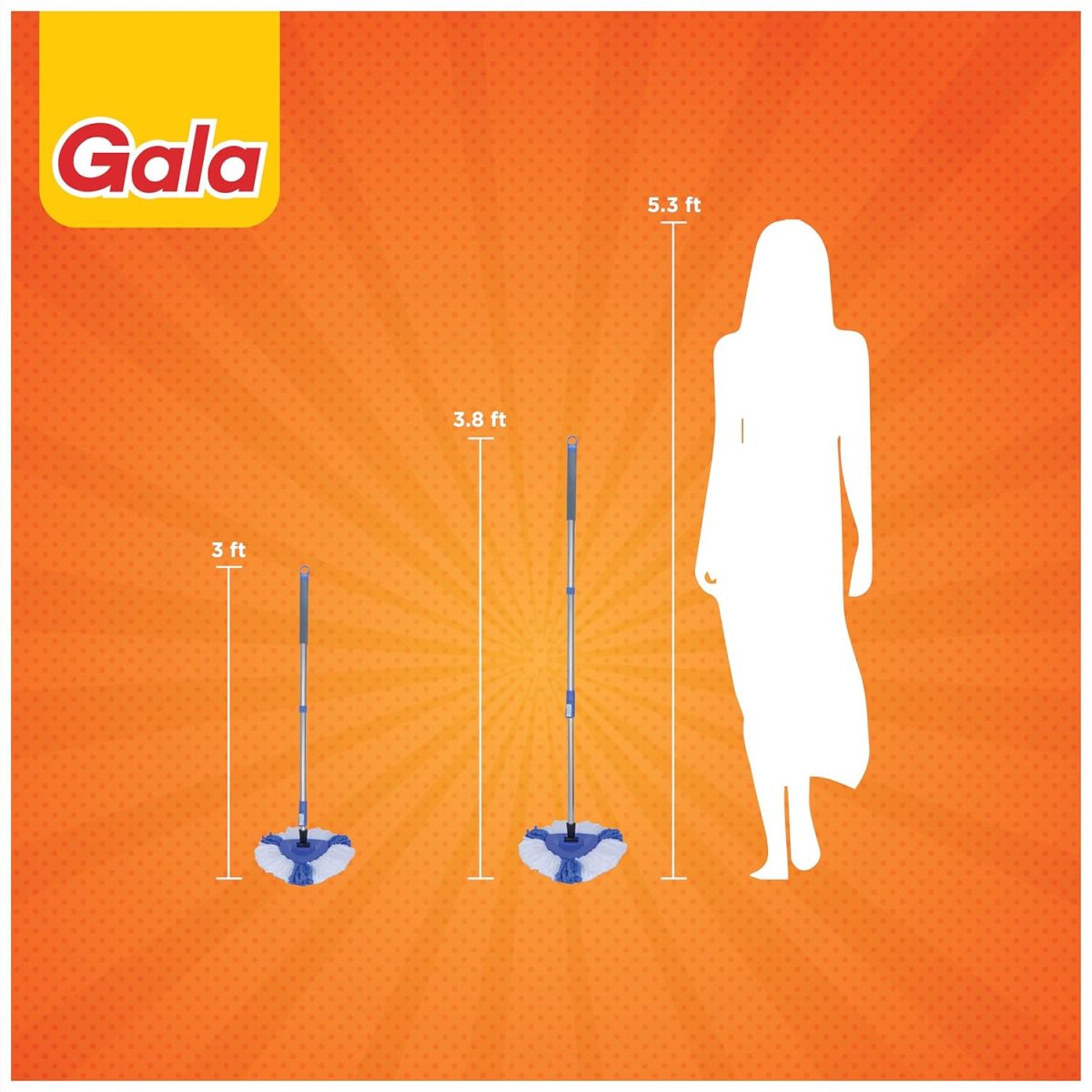 Gala Turbo Triangular Spin Mop Handle with Refill, Durable Replacement Handle with Rubber Grip For Turbo Spin Mop - Image 7