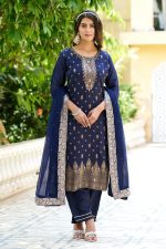 VredeVogel Women's Viscose Rayon Silk Kurta with Pant and Chiffon Dupatta Set - Image 4