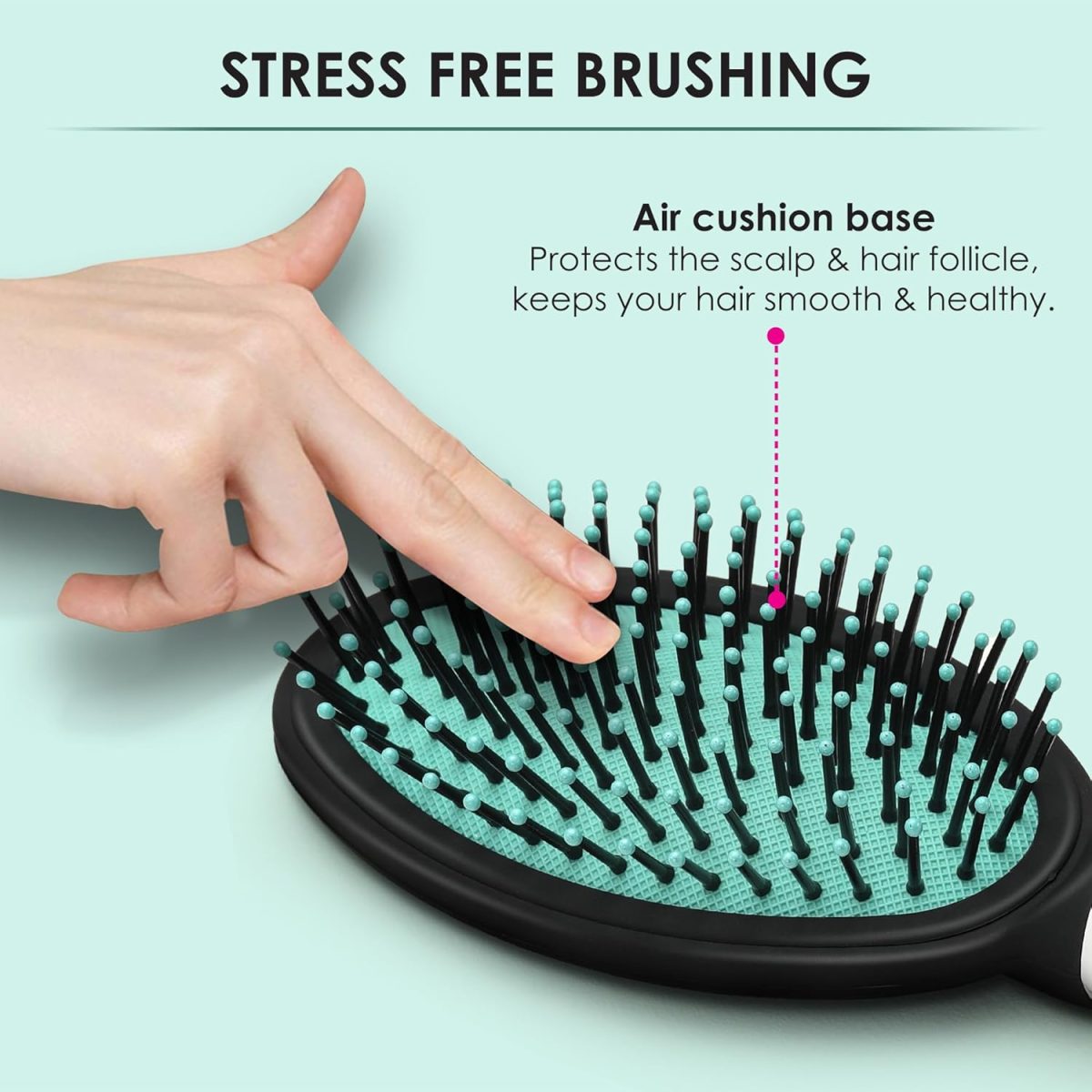 AGARO Classic Cushion Hair Brush with Strong & flexible nylon bristles, having Anti-static ball tips, for Grooming, Straightening, Detangling Hair, Ideal for Men & Women, Cyan - Image 4