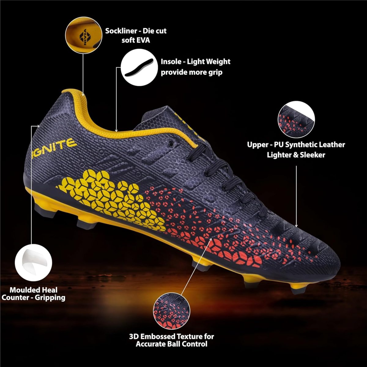 Nivia Ignite Football Stud Shoes for Men | High-Performance Footwear for Serious Footballers | All-Day Comfort for Intense Gameplay | Sports Shoes for Men | Football Shoes - Image 2