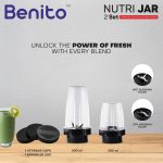 Benito NUTRI BULLET Polycarbonate 2 Jar Set (500ml & 300ml) for Mixer Grinder – Compatible with 4-Teeth Coupler & Dual Locking System - Image 6