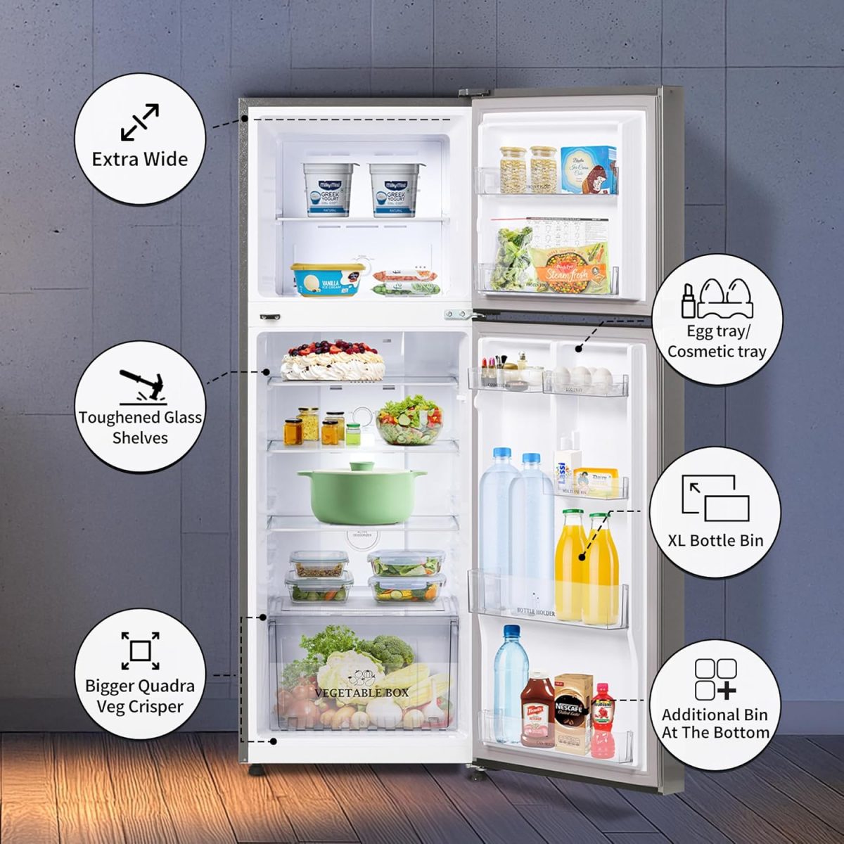 SHARP 265 L Frost Free Double Door 2 Star Refrigerator |Japan 7 Shield Protection|Hi-Tech Inverter | (Silver Hairline, SJ-FF305V2-PSH) - Image 2