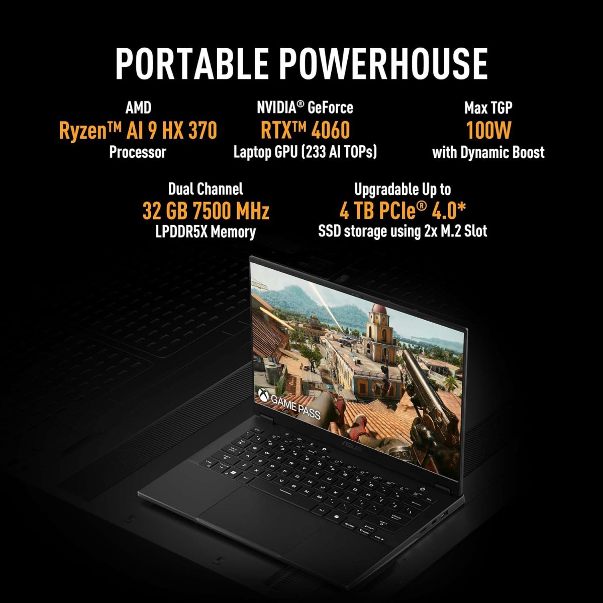 ASUS TUF Gaming A14,AMD Ryzen AI 9 HX 370 Gaming Laptop(NVIDIA RTX 4060-8GB/100W TGP/16GB/1TB/2.5K QHD+/14"/165Hz/Windows 11/M365 Basic (1Year)*/Office Home 2024/Jaeger Gray/1.46 Kg) FA401WV-RG475WS - Image 2