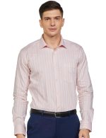 Park Avenue Men's Pure Cotton Stripe Pattern Slim Fit Semi Cutaway Collar Full Sleeve Formal Shirt