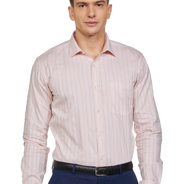 Park Avenue Men's Pure Cotton Stripe Pattern Slim Fit Semi Cutaway Collar Full Sleeve Formal Shirt