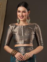 AKHILAM Women's Sunflower Organza Silk Woven Zari Saree With Unstitched Blouse Piece - Image 6