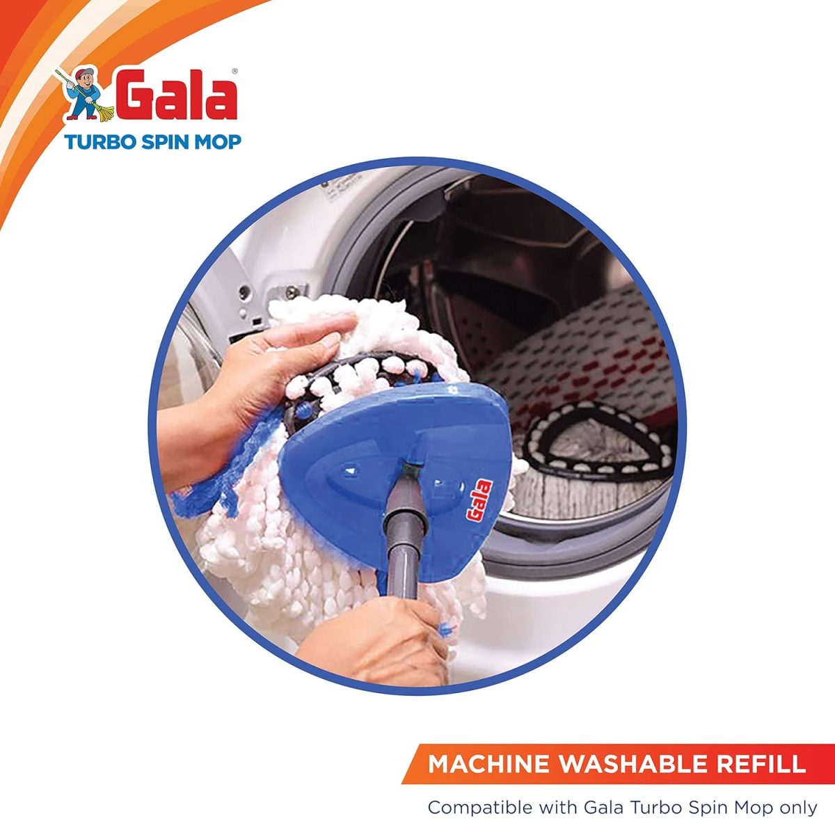 Gala Turbo Spin Mop Triangular Refill, White and Blue, Normal, (Model: 168987) - Image 5