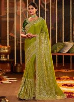 TRENDMALLS Women's Jacquard Silk Embroidery work Saree with Unstitched Blouse Piece (K1064-Green) - Image 2