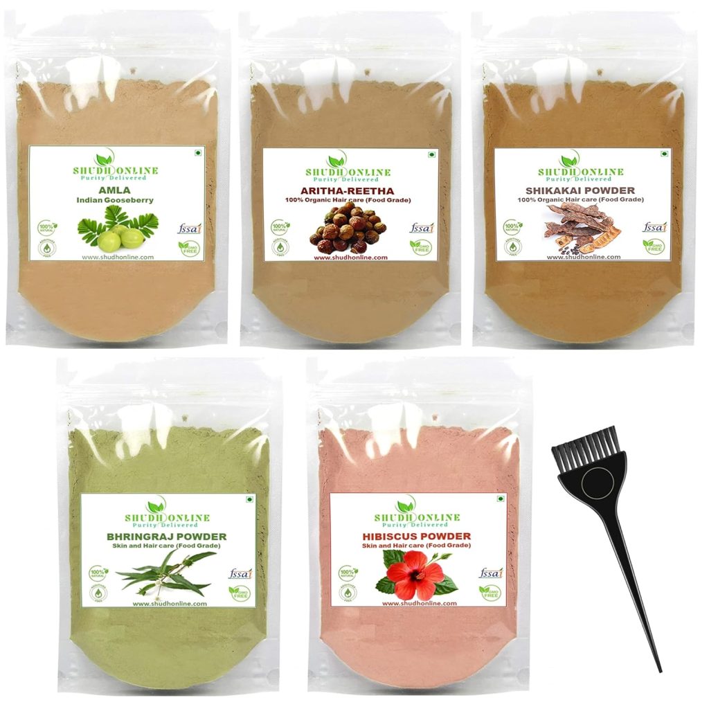 Shudh Online Amla, Reetha, Bhringraj, Shikakai & Hibiscus Powder Combo for Hair Growth (100 grams each)