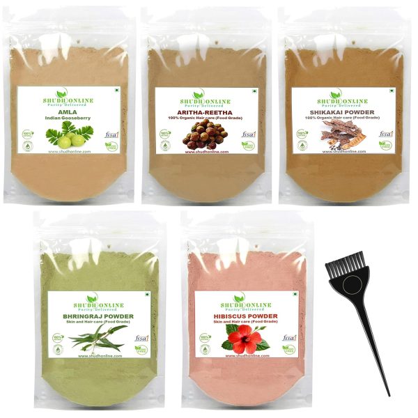 Shudh Online Amla, Reetha, Bhringraj, Shikakai & Hibiscus Powder Combo for Hair Growth (100 grams each)