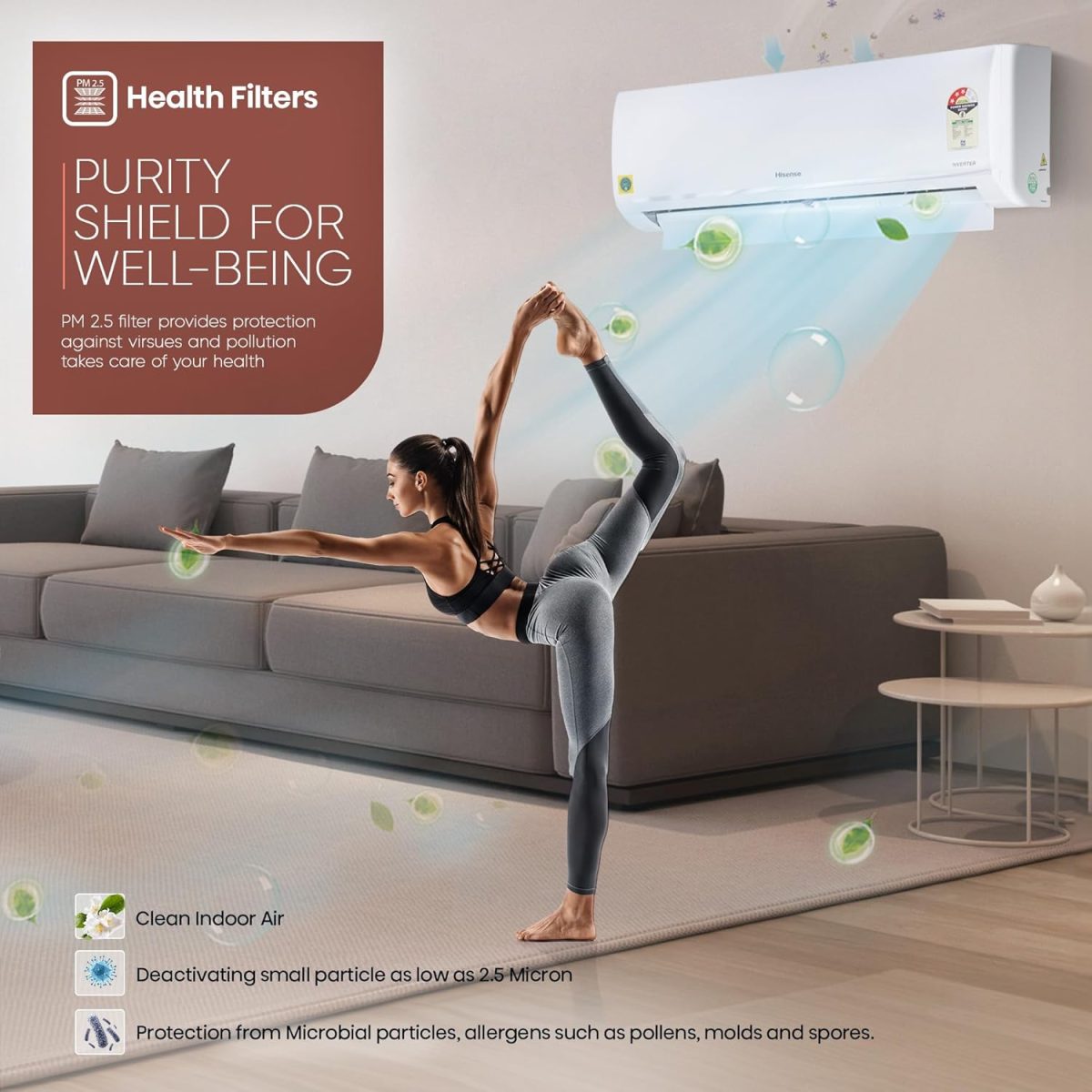 Hisense 1.0 Ton 3 star Inverter Split AC(Copper, 4-in-1 Convertible with Intelligent 4 modes, PM 2.5 filter, Anti corrosion, Self Clean, AS-12TR4R3BP1, White with Chrome Deco Strip) - Image 11