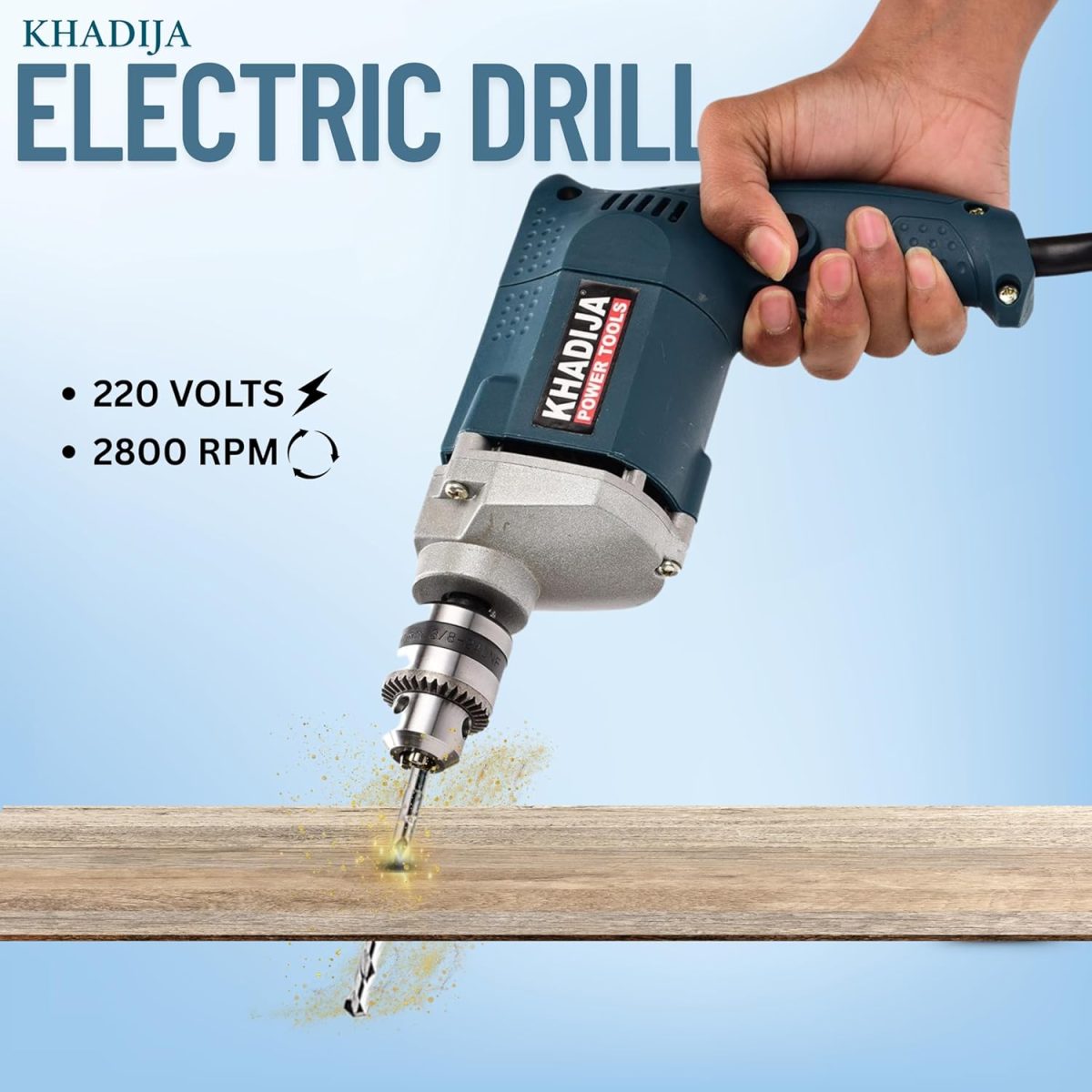 KHADIJA Drill Machine 10mm With Free 13Pcs HSS Drill Bits & 1Pc Masonary Bit Combo 6 Months Warranty (Blue) - Image 2