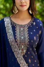 VredeVogel Women's Viscose Rayon Silk Kurta with Pant and Chiffon Dupatta Set - Image 7