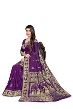 RATNAVALI Women's Bengal Baluchari Banarasi Silk Saree With blouse piece - Image 4