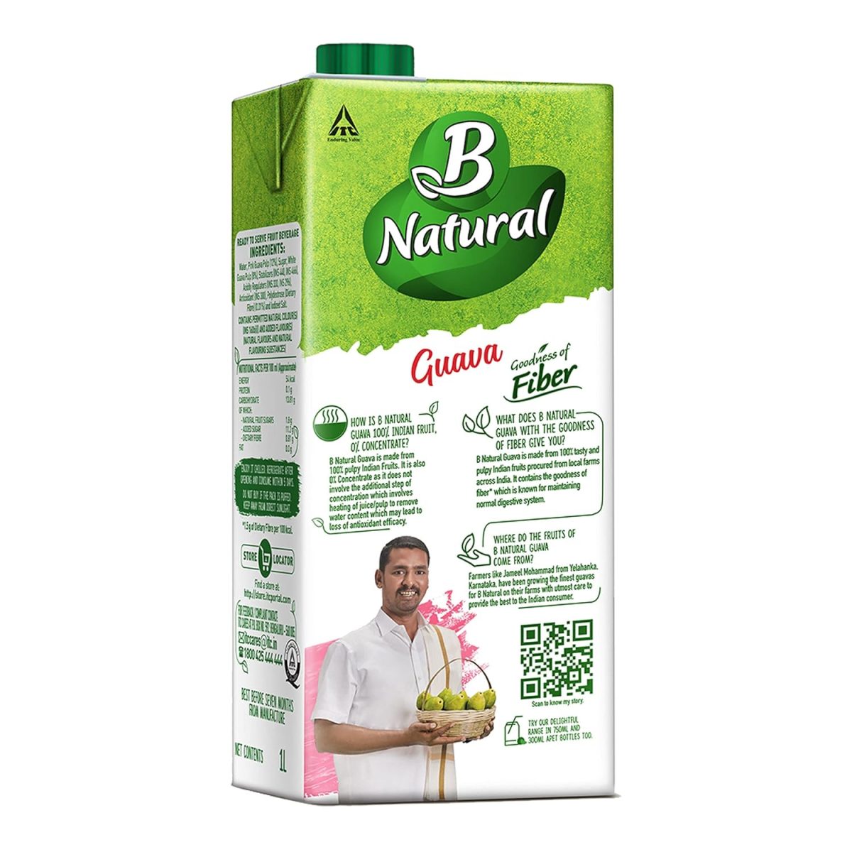 B Natural Guava Juice, Goodness of Fiber, Vit C & E, Made with 100% Fruit Pulp and 0% Concentrate, 1 litre - Image 9