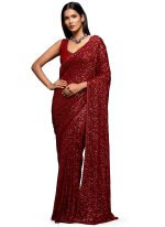 Zeel Clothing Women's Sequins Work Heavy Georgette Saree with Blouse (Latest-Sequins-Party-Saree, Free, Many Colors)
