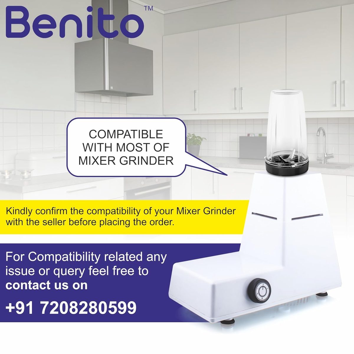 Benito NUTRI BULLET Polycarbonate 2 Jar Set (500ml & 300ml) for Mixer Grinder – Compatible with 4-Teeth Coupler & Dual Locking System - Image 3