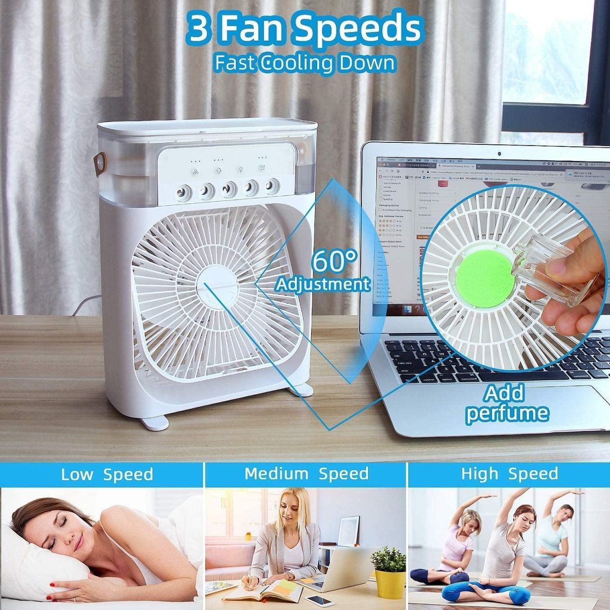 JOY JESTURE Portable Mini AC Cooler Fan for Room Cooling - Rechargeable Air Conditioner With Water Cooler and Humidifier - Hanging Closet Shelves - Image 4