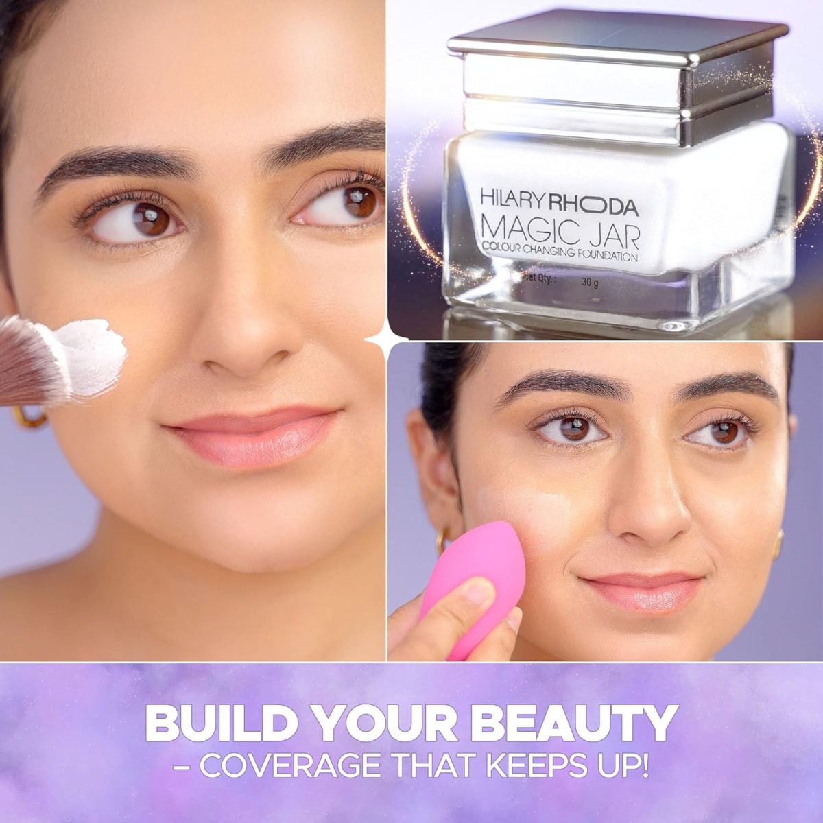 Hilary Rhoda Magic Jar Colour Changing Foundation Cream For All Skin Types | Buildable Coverage | Long Lasting & Weightless Formula | Crease-Free Foundation | Cruelty-Free | Satin Finish | 30G - Image 4