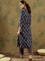 INDO ERA Women's Straight Pure Cotton Ethnic Motifs Printed Kurta & Pant Set (IESTR10744) - Image 5