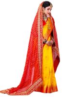 Radha Rang Wedding & Bridal Dupatta : Red,Pink,Cream Women Heavy Bridal Dupatta for Wedding - Chunari With Velvet Lace For Bride Addition to Your Net Red, Pink Lehenga Saree Only I - Image 8