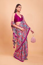 Garden Vareli Satin Crepe Saree With Unstitched Blouse Piece - Image 4