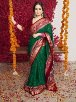 AKHILAM Women's Silk Blend Woven Design Saree With Blouse Piece - Image 5