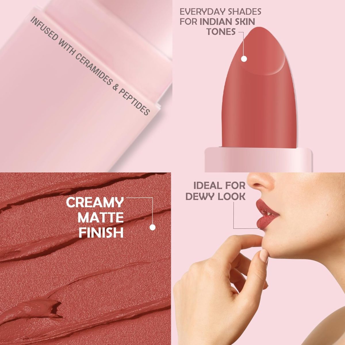 Glamveda Creamy Matte Long Lasting Lipstick with Ceramides & Peptides, Lightweight, 12 Hour Wear, Smudgeproof & Transferproof - Peaches 302 - Image 3