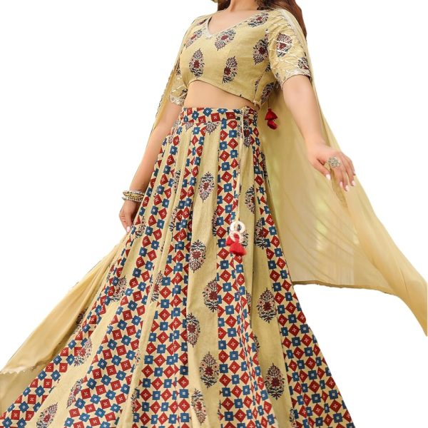 Janasya Womens Pure Cotton Readymade Floral Printed Lehenga Choli with Dupatta Set