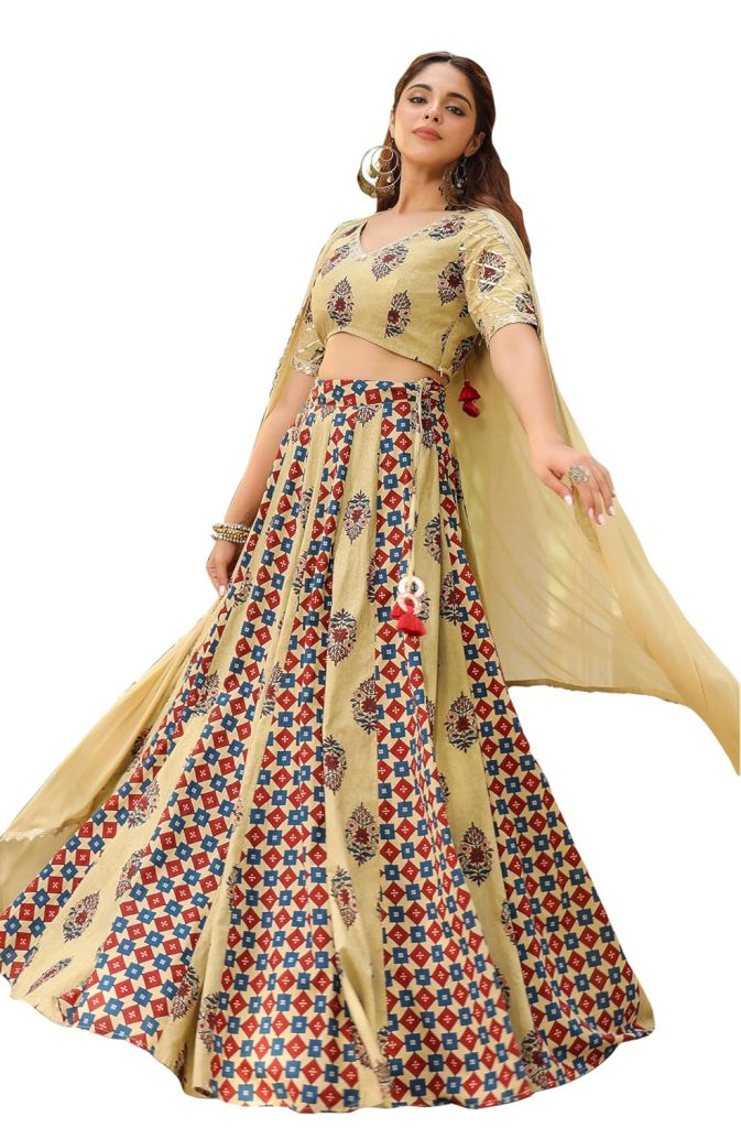 Janasya Womens Pure Cotton Readymade Floral Printed Lehenga Choli with Dupatta Set