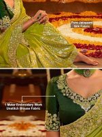 TRENDMALLS Women's Jacquard Silk Embroidery work Saree with Unstitched Blouse Piece (K1064-Green) - Image 5