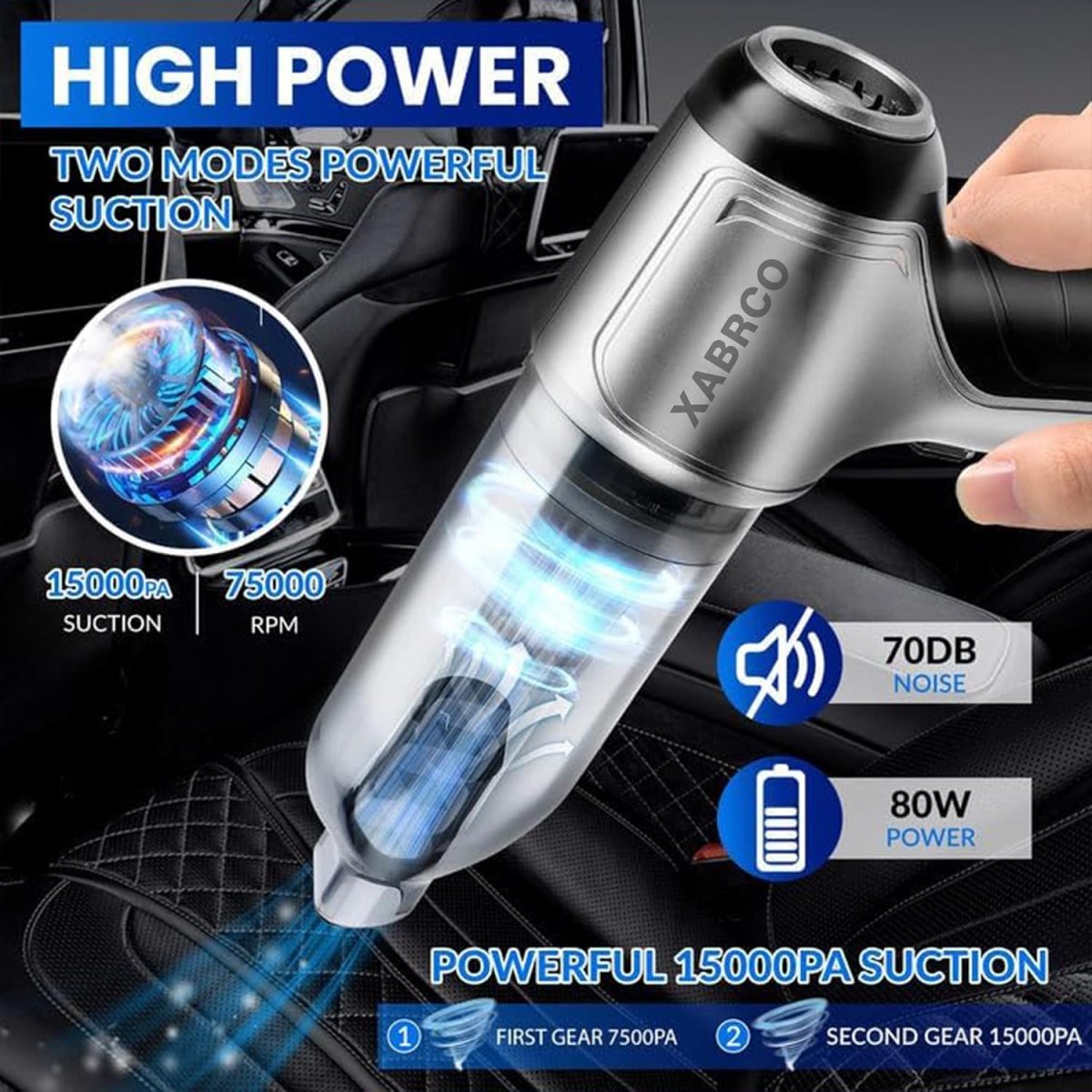 XABRCO Car Vacuum Cleaner 6 in 1 Portable Handheld Air Blower for Cleaning Dust 120W High-Power Vacuum Cleaner for Home Use Wet and Dry (Gray) || Best Car Accessories 2025 || - Image 2