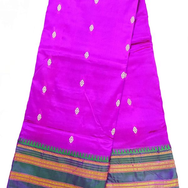 RRK Women's Silk Narayanpet Saree with Blouse Piece (Purple with Green Border)
