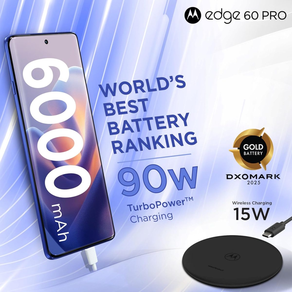 Motorola Edge 60 Pro 5G (Pantone Dazzling Blue, 8GB RAM, 256GB Storage) | 6.7" Display | 50MP+50MP+10MP | 50MP Front | Dimensity 8350 | 6000mAh | 90W & 15W Wireless Charging | IP68/IP69 Rated - Image 12