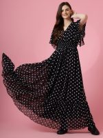 Sheetal Associates Women's Fit and Flare Polka Print Georgette Flared Sleeve Casual Dress - Image 2