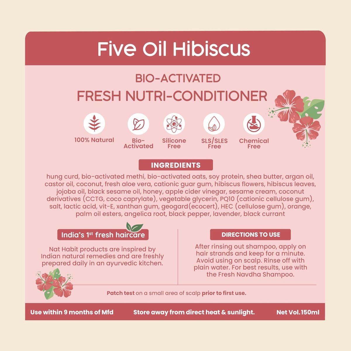 Nat Habit Hibiscus Conditioner for Women & Men | Bio-Activated for Dry & Frizzy Hair | Moisturizing & Nourishing with Argan Oil for Shiny Hair, Suitable for Curly, Dry & Frizzy Hair & Oily Scalp,150ml - Image 8