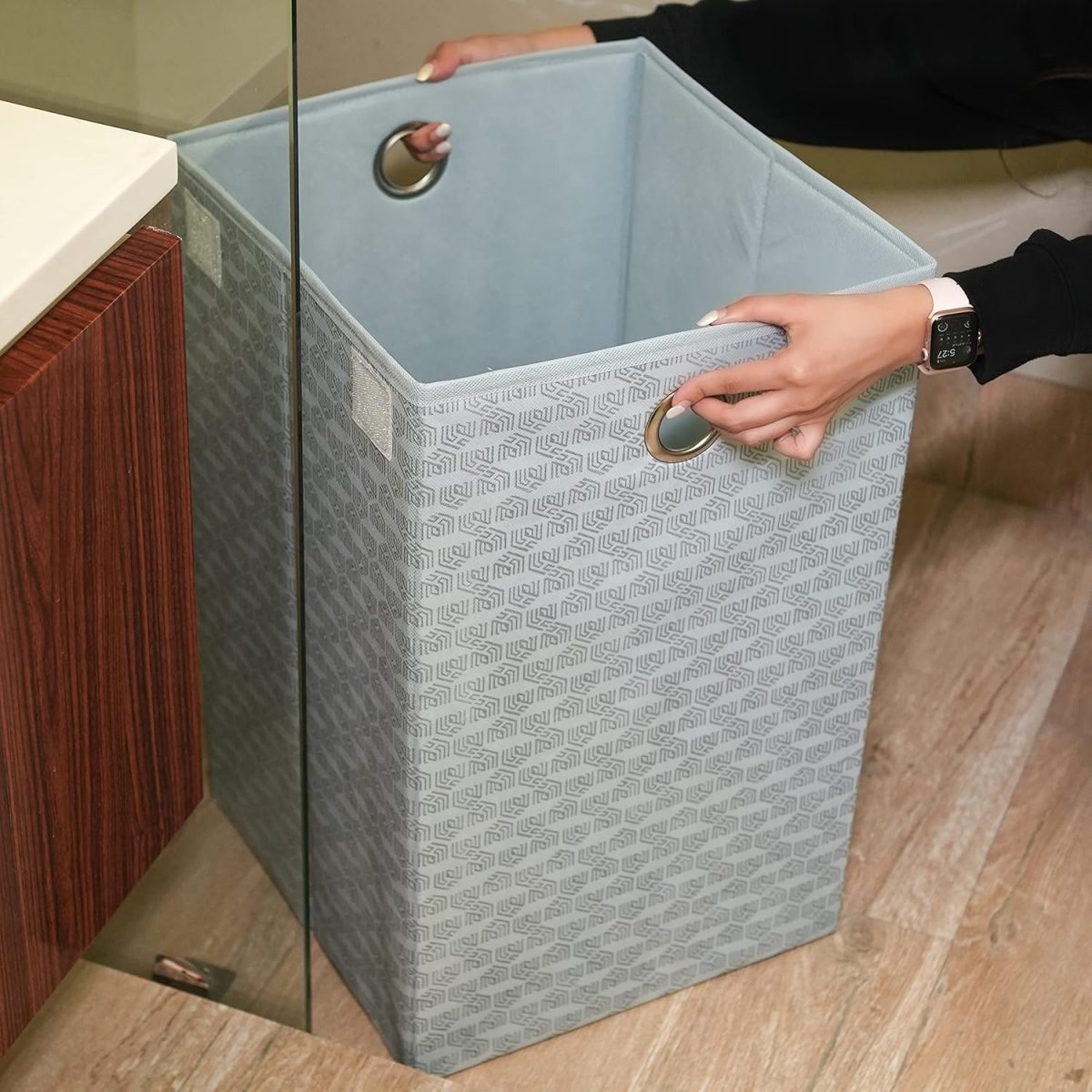 Homestrap Printed Foldable Laundry Basket/Bag Hamper with Lid and Handle| Cloth Storage Organiser For Bedroom, Bathroom, Kitchen Etc Capacity- (75LTR) (Grey)(Featured on Shark Tank) - Image 4