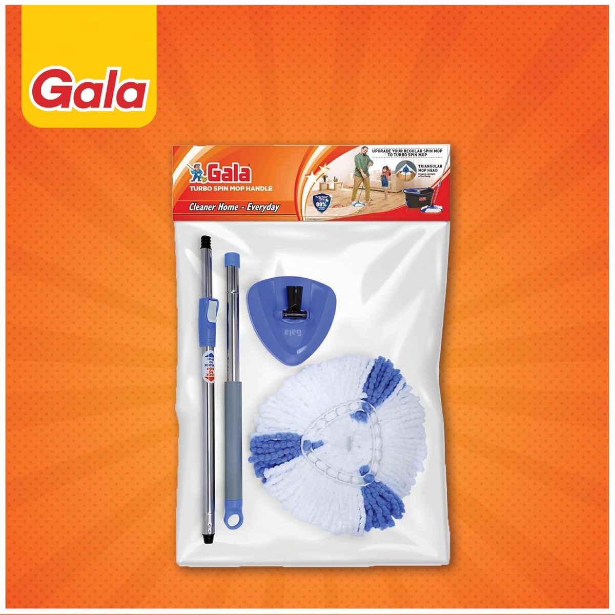 Gala Turbo Triangular Spin Mop Handle with Refill, Durable Replacement Handle with Rubber Grip For Turbo Spin Mop - Image 8