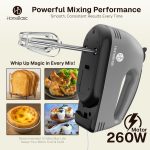 HOMEBASIC Hand Mixer for Cake Baking 260W | Electric Hand Beater with 7 Speed Control, Dough Hook & Beaters | Mixing, Whipping, Kneading, Egg Whisker Blender for Kitchen | Food Grade Stainless Steel - Image 3