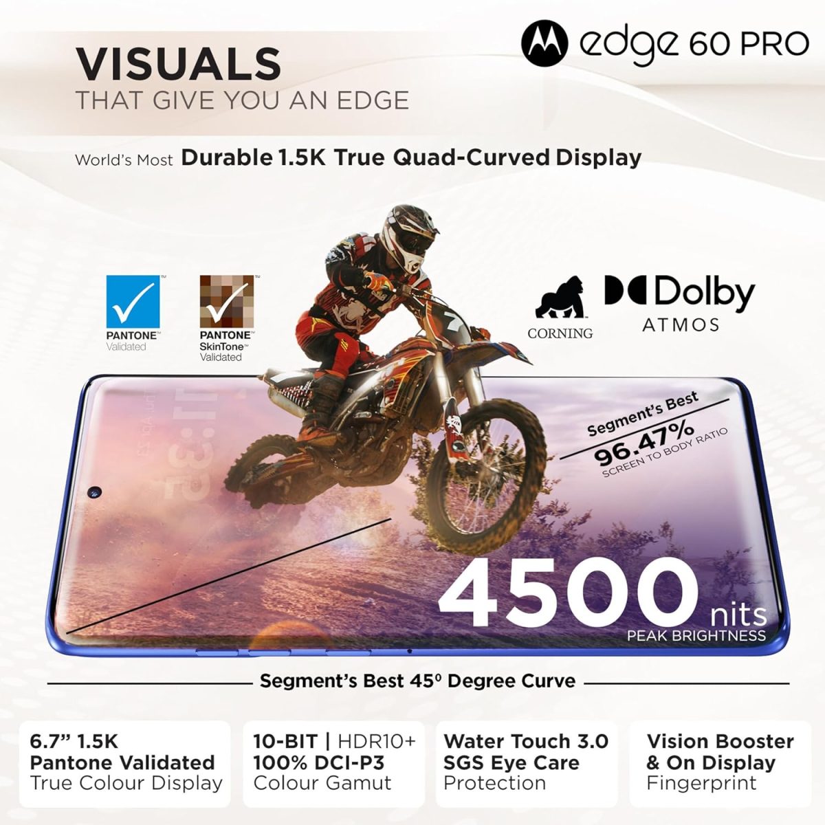 Motorola Edge 60 Pro 5G (Pantone Dazzling Blue, 8GB RAM, 256GB Storage) | 6.7" Display | 50MP+50MP+10MP | 50MP Front | Dimensity 8350 | 6000mAh | 90W & 15W Wireless Charging | IP68/IP69 Rated - Image 8