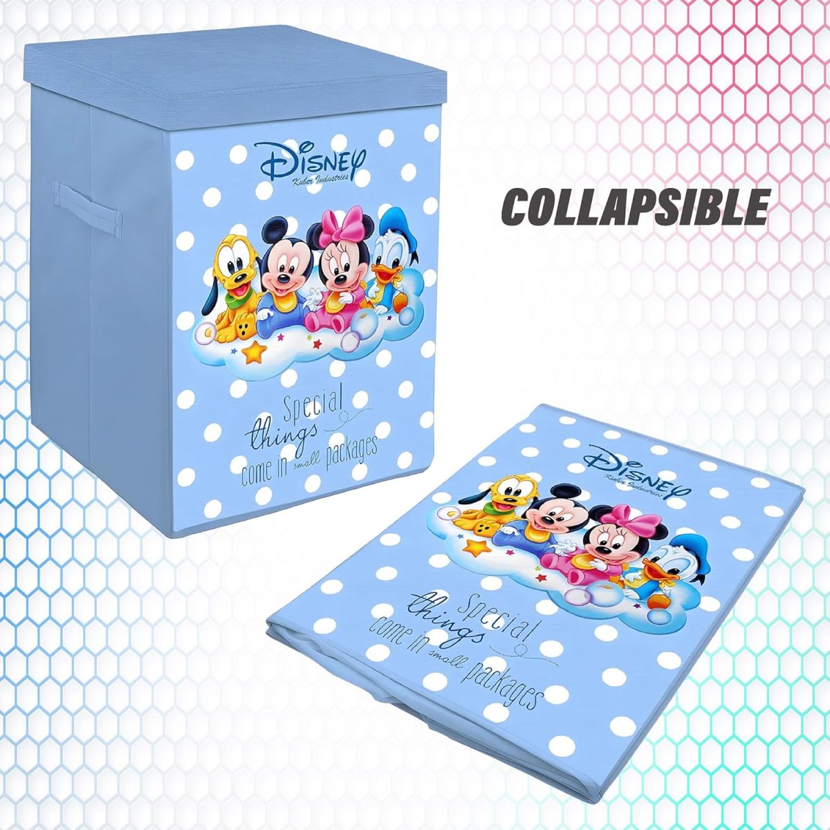 Kuber Industries Disney Kids Team Mickey Print Non Woven Fabric Foldable Laundry Basket|Toy Storage Basket|Cloth Storage Basket With Lid & Handles (Royal Blue) - Image 5